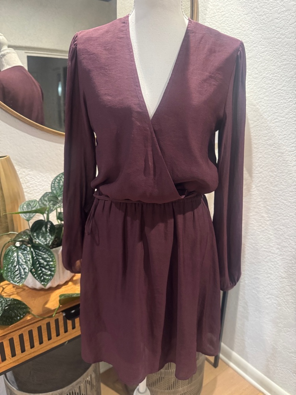 Talula Long Sleeve Wrap Dress in Burgundy Classy Size SM Gorgeous Dress